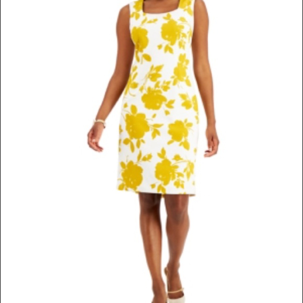 Kasper Yellow Print Dress with back flare hem